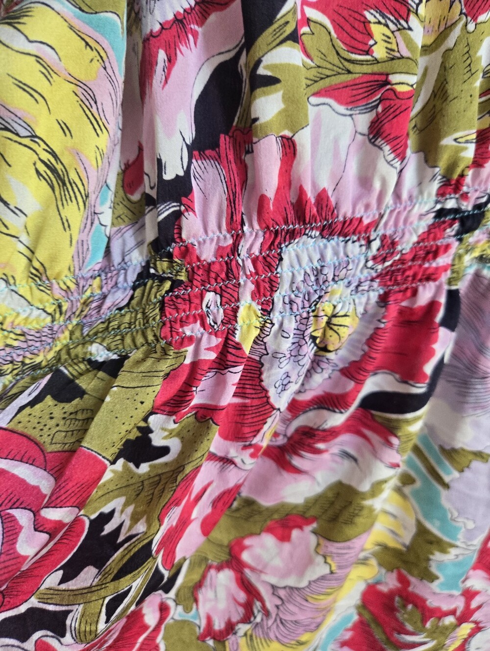 Vintage Kimono Floral Silky Tie-Front Top in Aqua - Picture 7 of 9